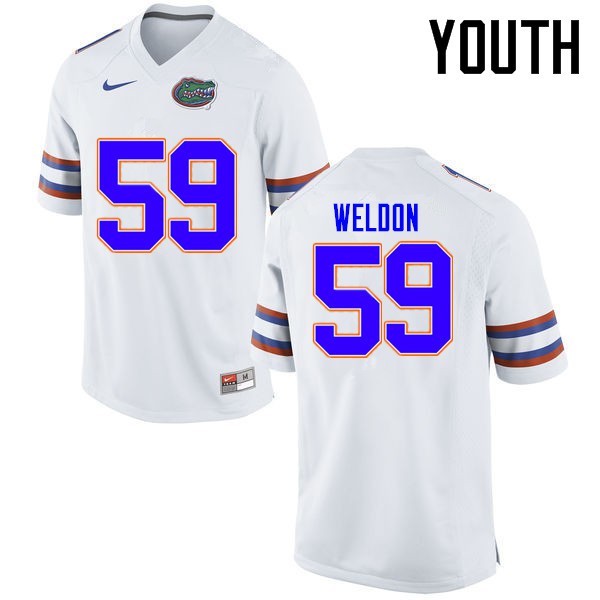 Florida Gators Youth #59 Danny Weldon College Football Jerseys White